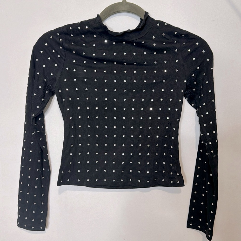 New Girls Size L 14 Truce black and rhinestone long sleeve shirt